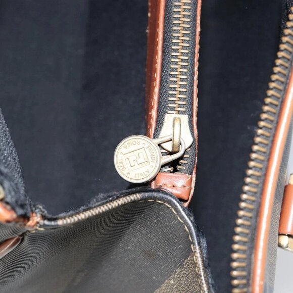 FENDI Pecan Canvas Hand Bag PVC Brown Gold Auth ep11310 - Picture 12 of 16